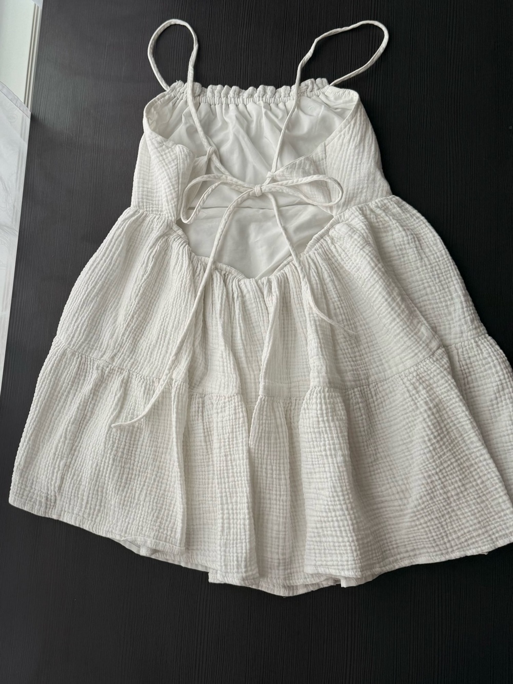 Super Mini White Tiered Cotton Sundress with Spaghetti Straps - Picture 2 of 2